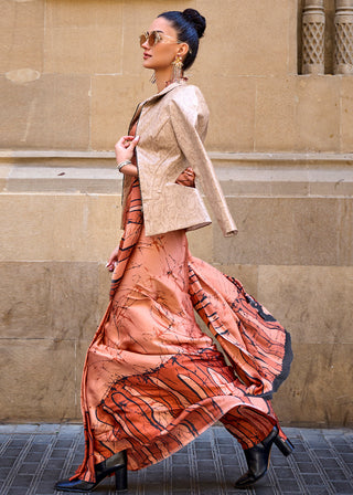 Shades Of Orange Designer Satin Crepe Printed Saree Clothsvilla