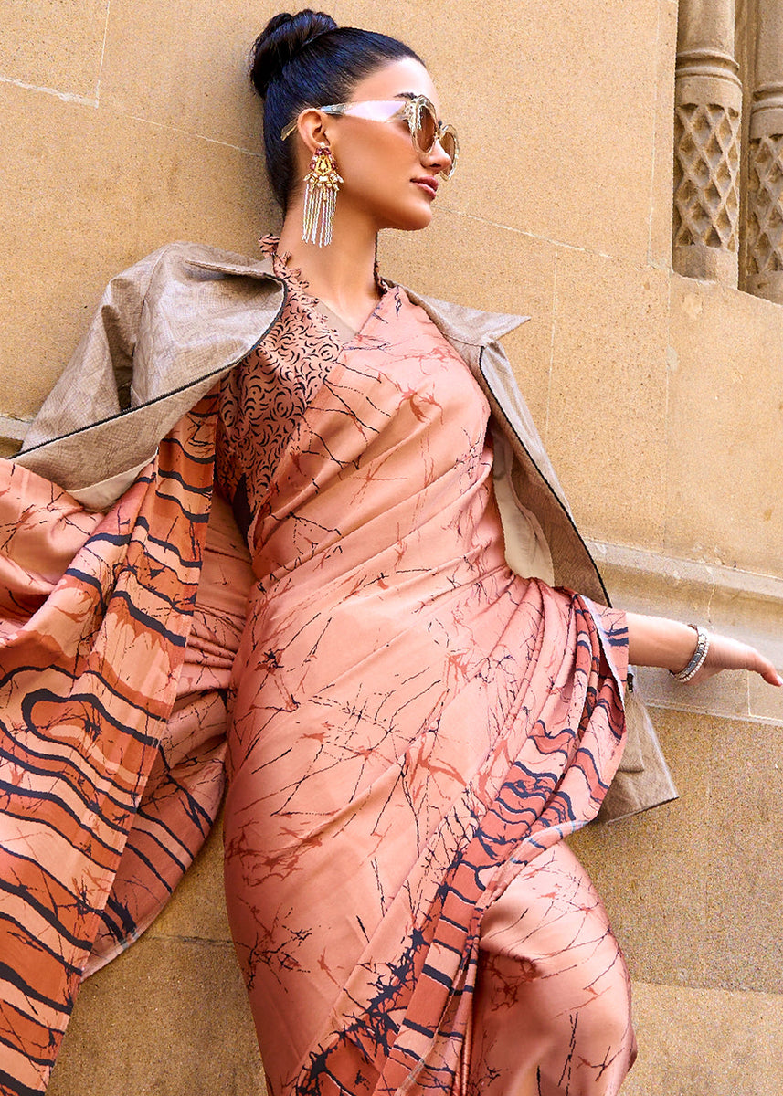 Shades Of Orange Designer Satin Crepe Printed Saree - Cloths