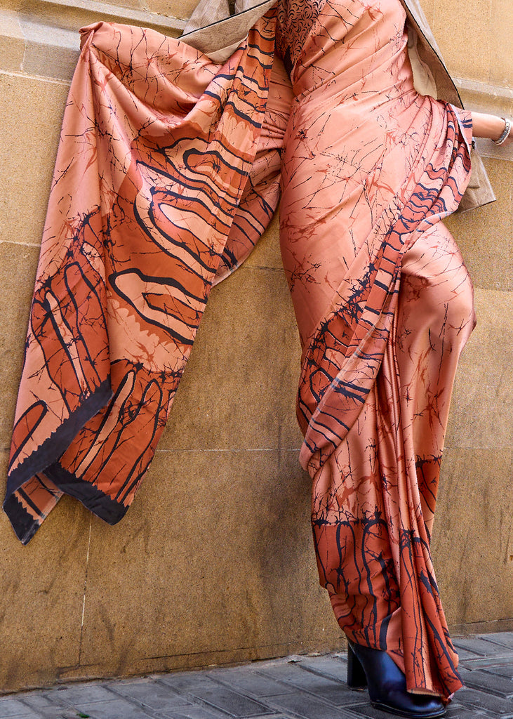 Shades Of Orange Designer Satin Crepe Printed Saree Clothsvilla