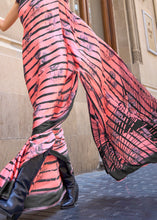 Load image into Gallery viewer, Coral Pink Designer Satin Crepe Printed Saree Clothsvilla