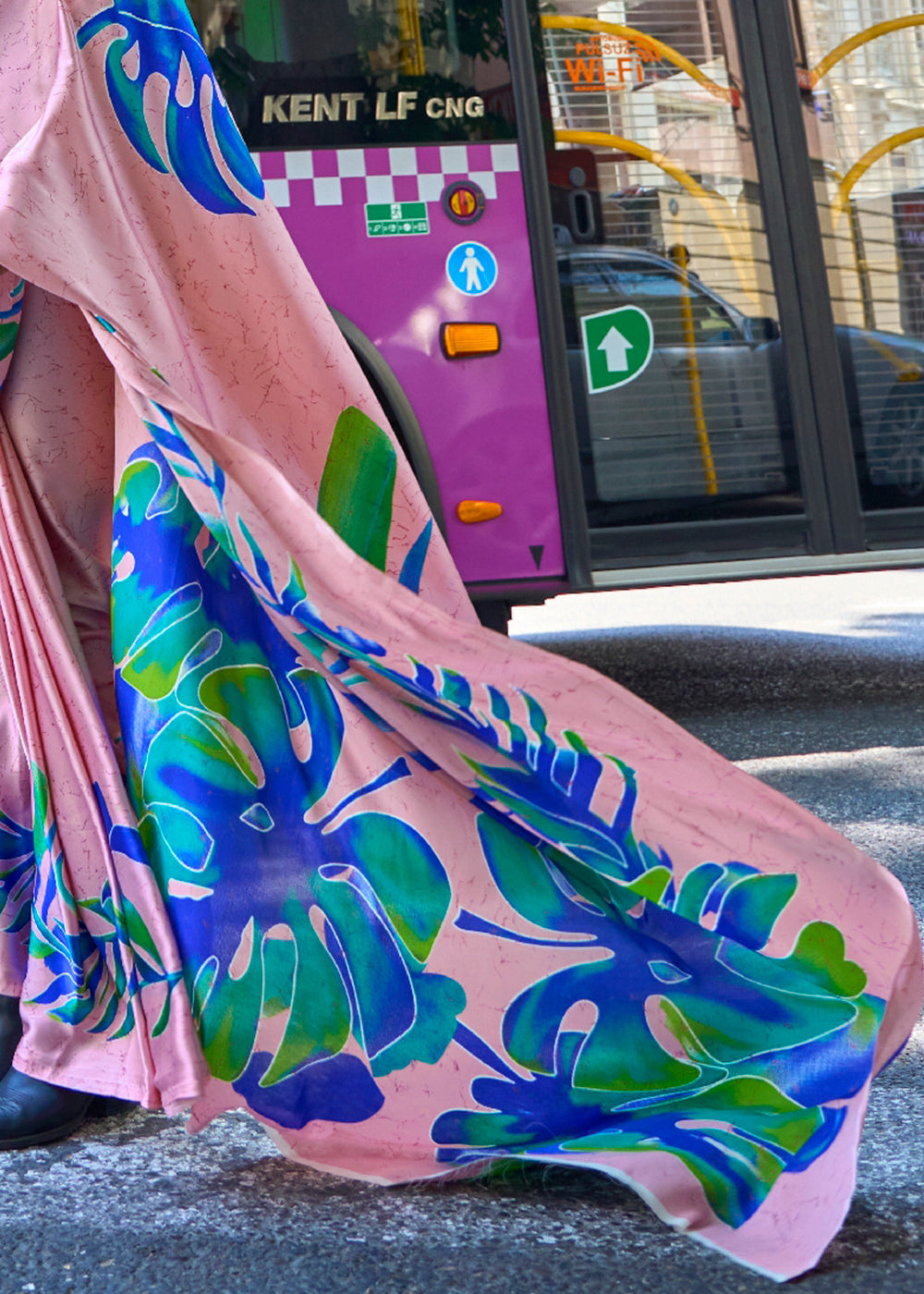 Flamingo Pink Designer Satin Crepe Printed Saree Clothsvilla