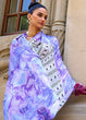 Load image into Gallery viewer, White &amp; Purple Designer Satin Crepe Printed Saree Clothsvilla