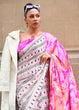 Load image into Gallery viewer, White &amp; Pink Designer Satin Crepe Printed Saree Clothsvilla