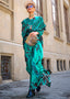 Dark Cyan Green Designer Satin Crepe Printed Saree Clothsvilla