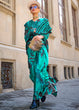 Load image into Gallery viewer, Dark Cyan Green Designer Satin Crepe Printed Saree Clothsvilla