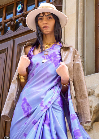 Shades Of Purple Designer Satin Crepe Printed Saree Clothsvilla