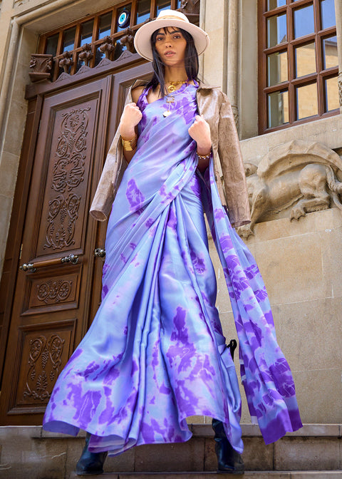 Shades Of Purple Designer Satin Crepe Printed Saree Clothsvilla Main image