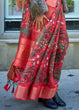Load image into Gallery viewer, Crimson Red Floral Printed Satin Organza Saree Clothsvilla