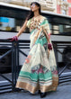 Load image into Gallery viewer, Pearl White Floral Printed Satin Organza Saree Clothsvilla