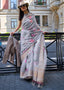 Misty Grey Floral Printed Satin Organza Saree Clothsvilla