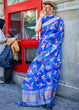 Load image into Gallery viewer, Cobalt Blue Floral Printed Satin Organza Saree Clothsvilla
