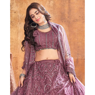 Peach pink Thread and Sequence work Lehenga choli ClothsVilla