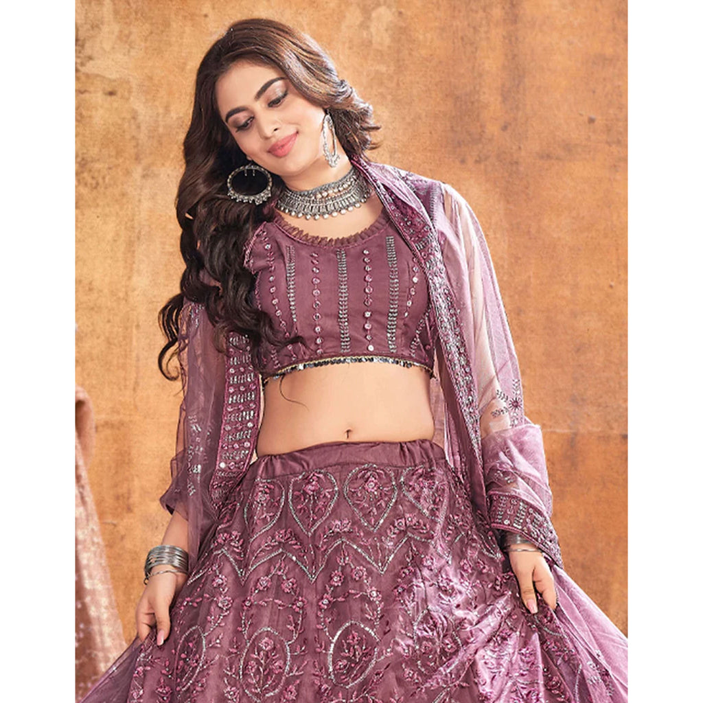 Peach pink Thread and Sequence work Lehenga choli ClothsVilla