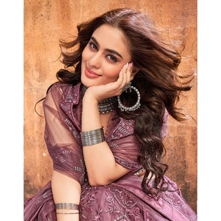 Peach pink Thread and Sequence work Lehenga choli ClothsVilla