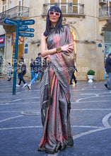 Load image into Gallery viewer, Black &amp; Orange Digital Printed Poly Viscose Saree Clothsvilla