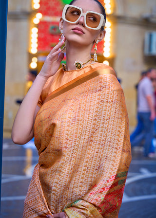 Blue & Orange Digital Printed Poly Viscose Saree Clothsvilla