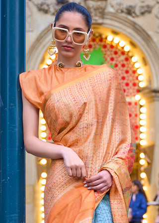 Blue & Orange Digital Printed Poly Viscose Saree Clothsvilla
