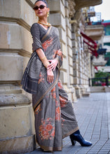 Load image into Gallery viewer, Slate Grey Digital Printed Poly Viscose Saree Clothsvilla