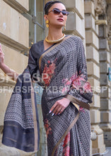 Load image into Gallery viewer, Slate Grey Digital Printed Poly Viscose Saree Clothsvilla