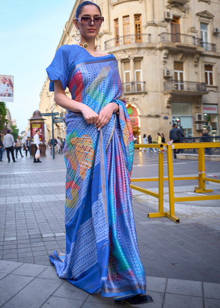 Shades Of Blue Digital Printed Poly Viscose Saree Clothsvilla