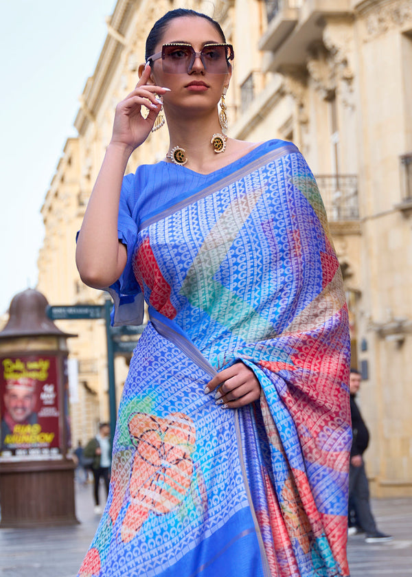 Shades Of Blue Digital Printed Poly Viscose Saree Clothsvilla