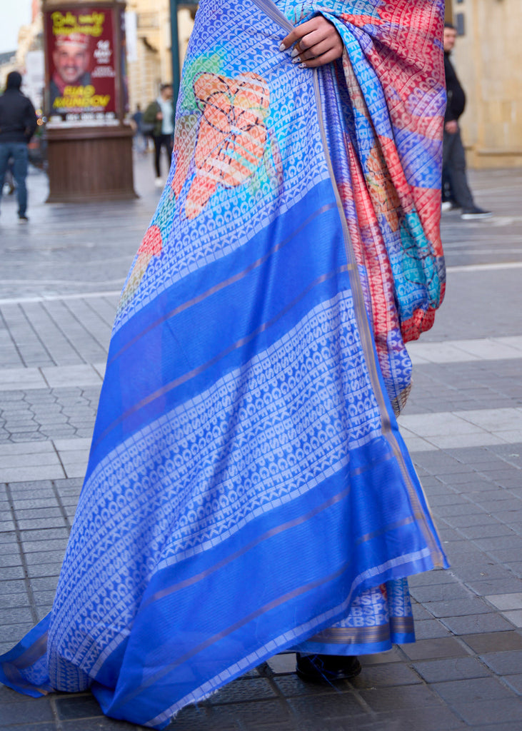 Shades Of Blue Digital Printed Poly Viscose Saree Clothsvilla