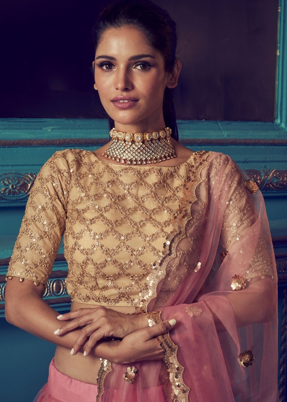 Rouge Pink Designer Soft Net Lehenga Choli with Sequin and Dori work Clothsvilla