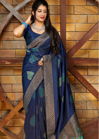 Navy Blue Silk Saree with Zari Border Clothsvilla