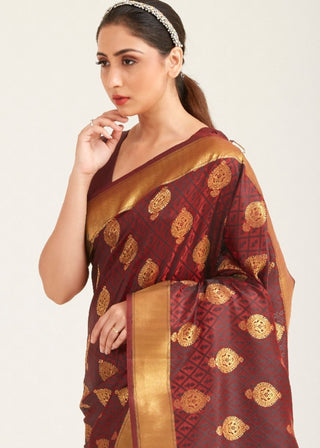 Caramel Brown Zari Butta Woven Banasari Silk Saree Clothsvilla
