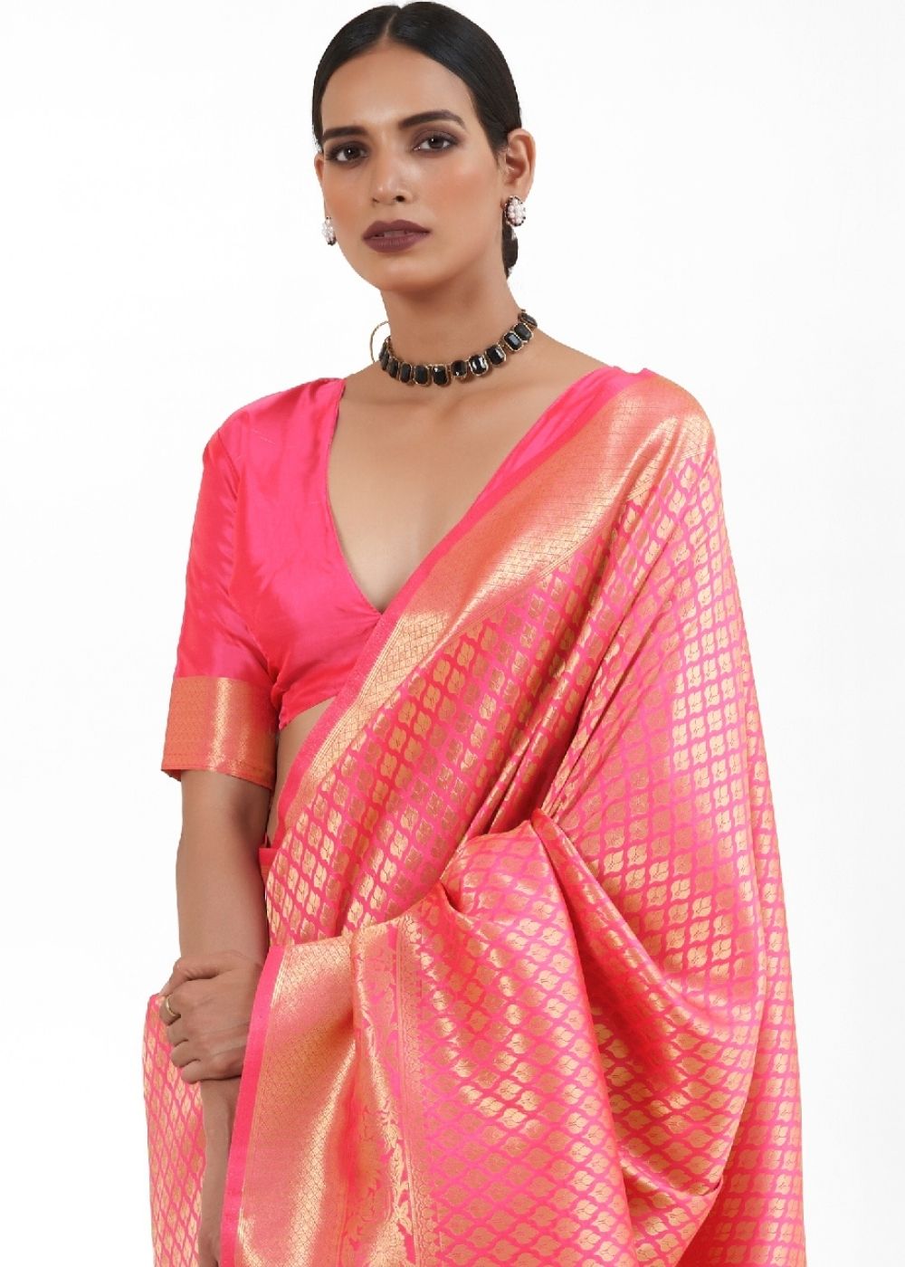 Vivid Pink Kanjivaram Soft Woven Silk Saree Secondary image
