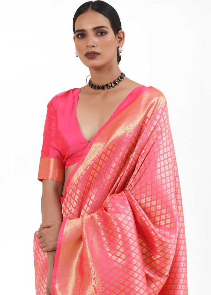 Vivid Pink Kanjivaram Soft Woven Silk Saree Clothsvilla