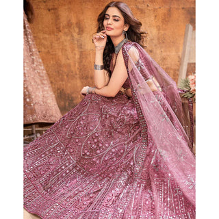 Peach pink Thread and Sequence work Lehenga choli ClothsVilla