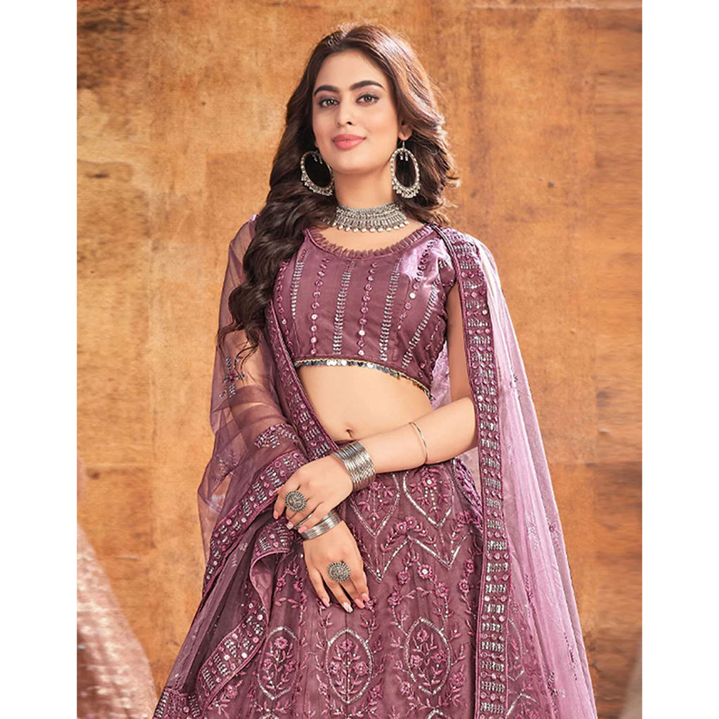 Peach pink Thread and Sequence work Lehenga choli ClothsVilla