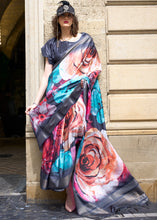 Load image into Gallery viewer, Onyx Black Digital Floral Printed Silk Saree Clothsvilla