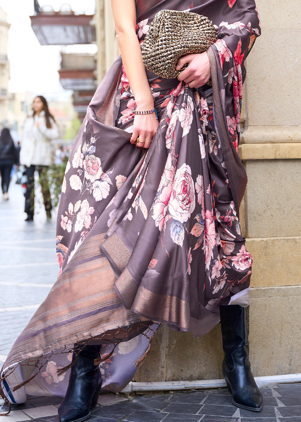 Domson Purple Digital Floral Printed Silk Saree Clothsvilla