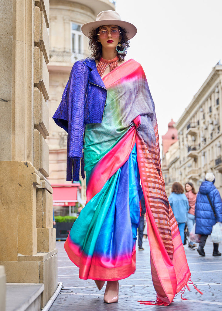 Multi Colored Digital Floral Printed Silk Saree Clothsvilla