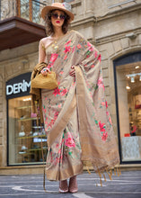 Load image into Gallery viewer, Tan Brown Digital Floral Printed Silk Saree Clothsvilla