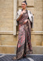 Mocha Brown Digital Floral Printed Silk Saree Clothsvilla