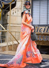 Load image into Gallery viewer, Neon Orange Digital Floral Printed Silk Saree Clothsvilla