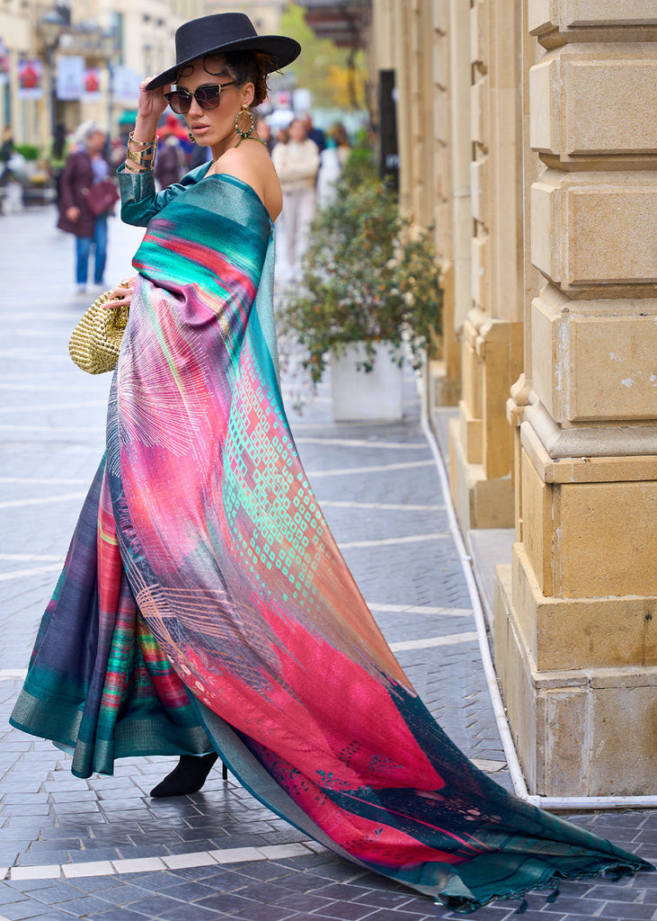 Multi Colored Digital Floral Printed Silk Saree Clothsvilla