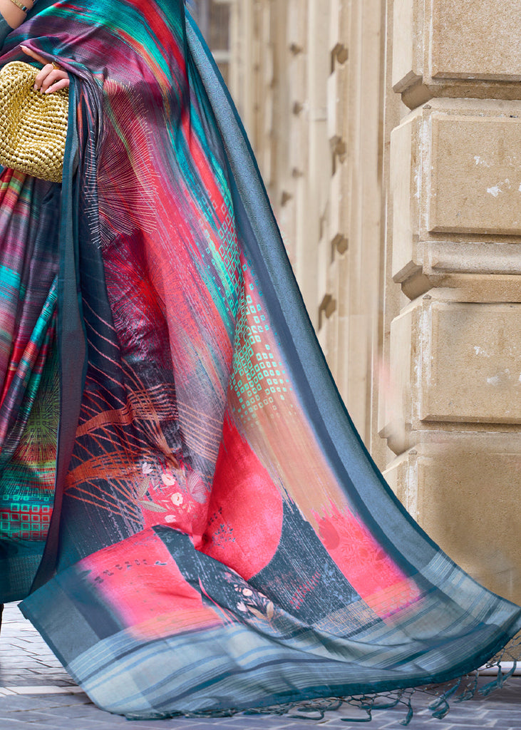 Multi Colored Digital Floral Printed Silk Saree Clothsvilla