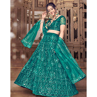 Dark Rama Thread and Sequence work Lehenga choli ClothsVilla