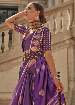 Electric Purple Handloom Woven Satin Silk Saree Clothsvilla