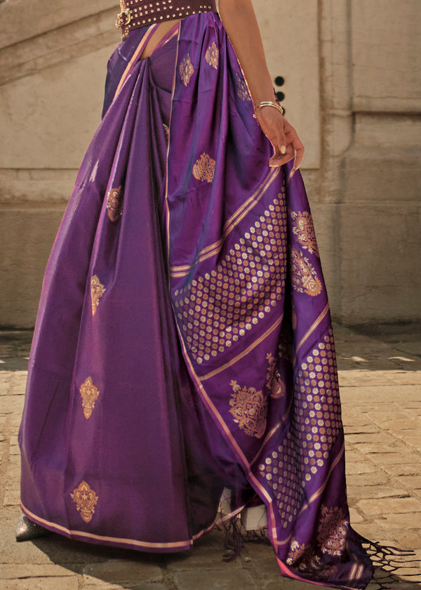 Electric Purple Handloom Woven Satin Silk Saree Clothsvilla