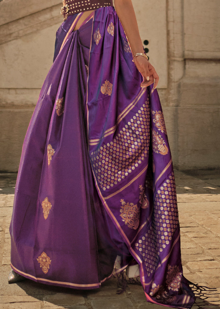 Electric Purple Handloom Woven Satin Silk Saree Clothsvilla