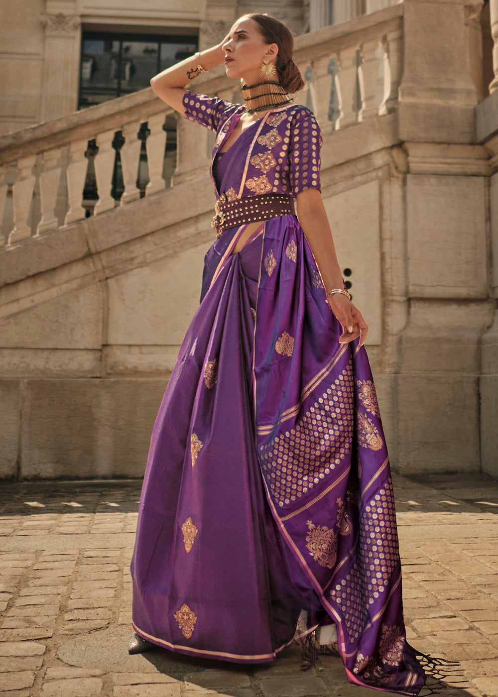 Electric Purple Handloom Woven Satin Silk Saree Clothsvilla Main image