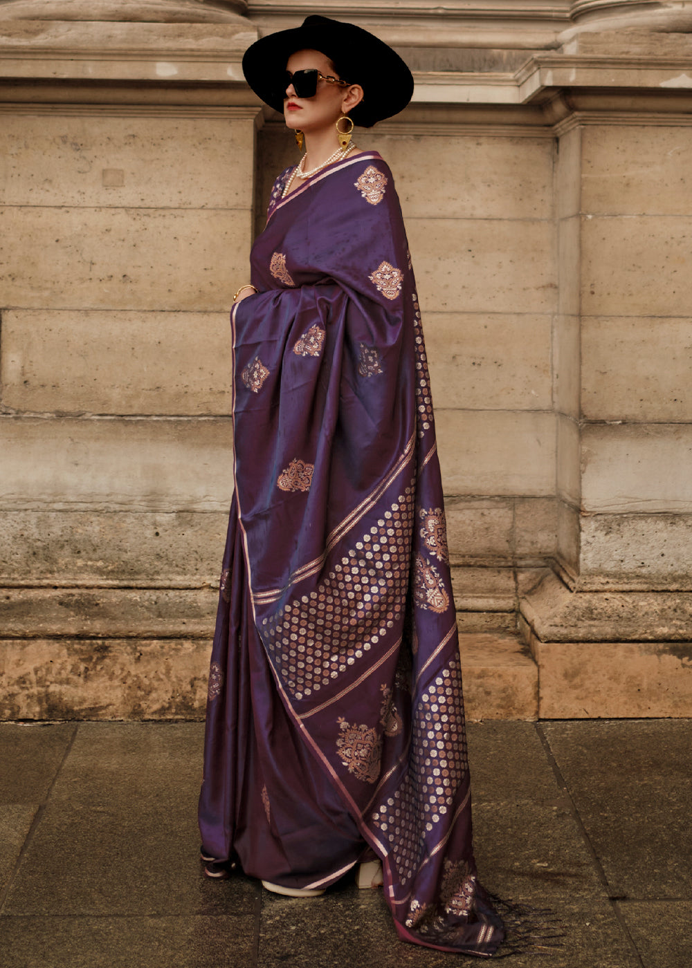 Irish Purple Handloom Woven Satin Silk Saree Clothsvilla