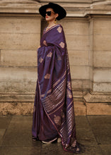 Load image into Gallery viewer, Irish Purple Handloom Woven Satin Silk Saree Clothsvilla