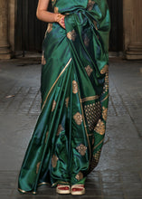 Load image into Gallery viewer, Dark Green Handloom Woven Satin Silk Saree Clothsvilla