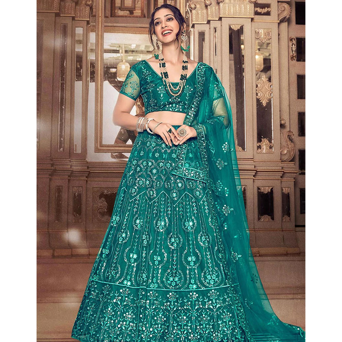 Dark Rama Thread and Sequence work Lehenga choli ClothsVilla Main image